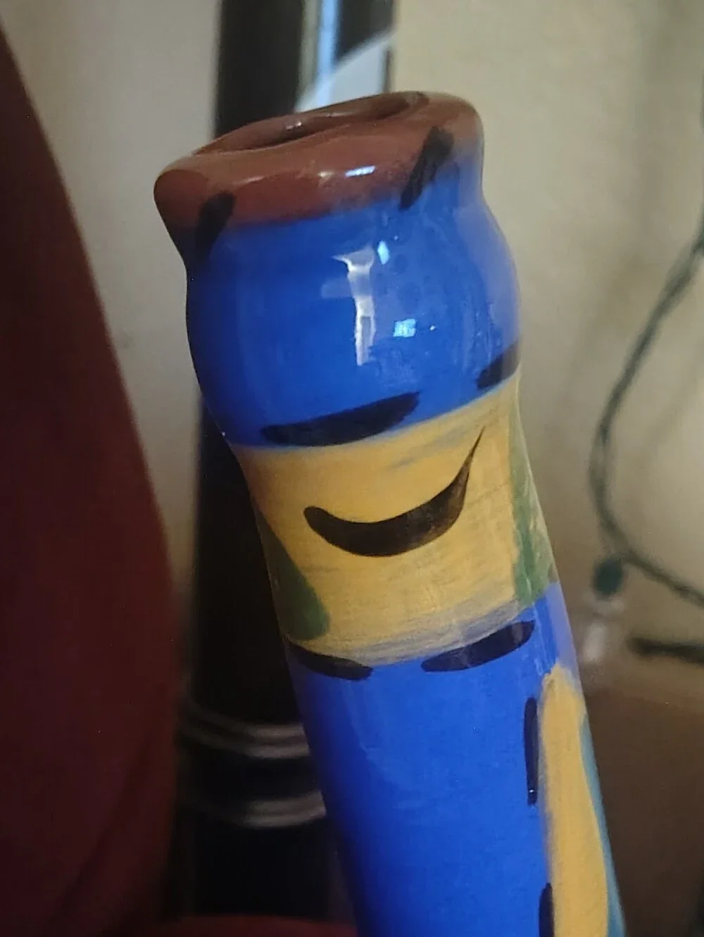 Hand-Painted Blue Ceramic Vase by
